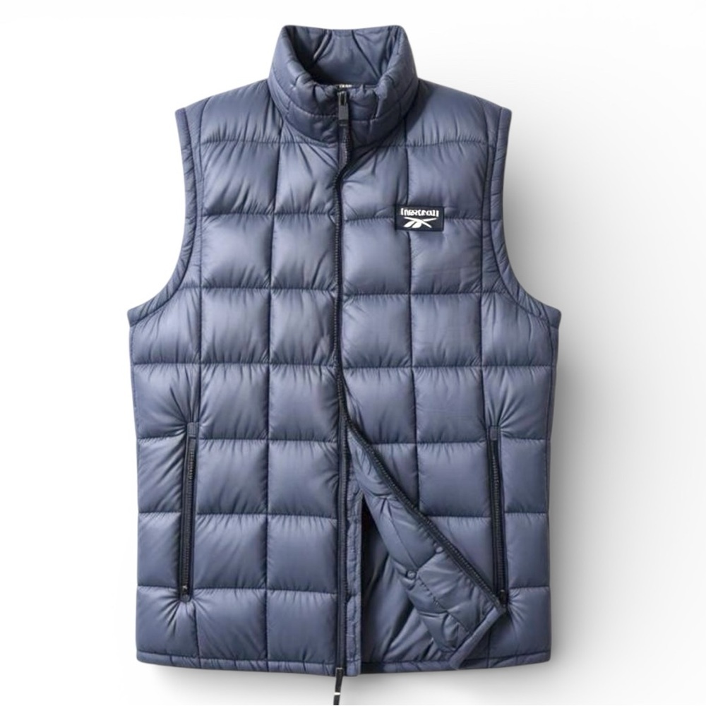 REEBOK MENS INSULATED PUFFER VEST SLEEVELESS GREY SIZE MEDIUM